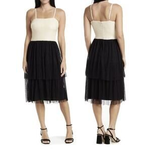 Dress The Population Kady Tulle Sequin Dress Women's Cream/Black XS Extra Small